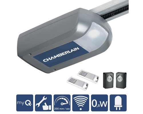 Pohon garážových brán Chamberlain s dvoma ručnými vysielačmi a svetelnou závorou