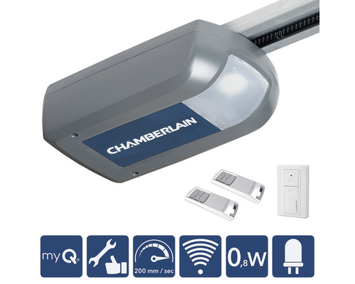 Pohon garážových brán Chamberlain s dvoma diaľkovými ovládačmi a nástenným spínačom