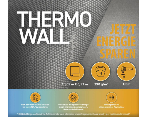 Thermo Wall na zníženie tepelných strát s rozmermi 10,05 m x 0,53 m a hmotnosťou 290 g/m² pri hrúbke 1 mm