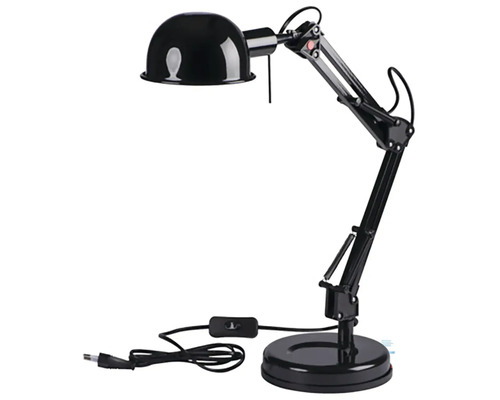 Čierna stolná lampa s nastaviteľným ramenom