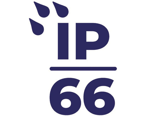 Symbol stupňa ochrany IP66: Ochrana proti silnému prúdu vody a prachu.