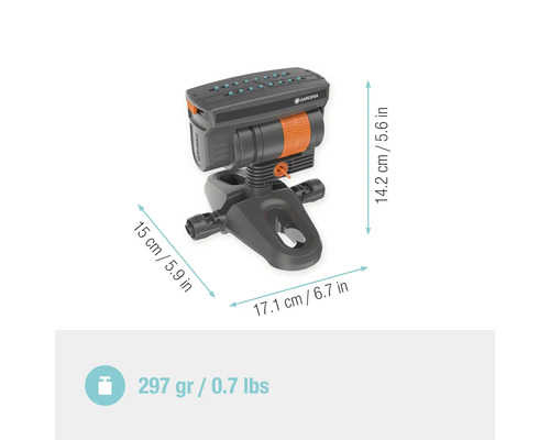 Zavlažovač Gardena pre rôzne povrchy s rozmermi