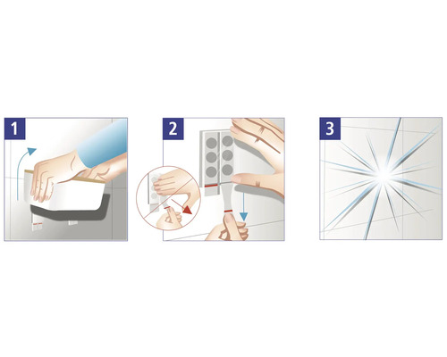 Montážny návod pre kúpeľňovú policu s lepiacimi prúžkami v troch krokoch