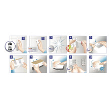 Podrobný návod na montáž police pomocou lepiacich prúžkov na obkladanú stenu