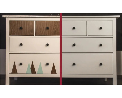 Komoda so zásuvkami a drevenými detailmi