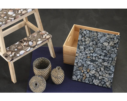 Sada dekoratívnych fólií na stoličky, krabice a plechovky s kamennými a mušľovými vzormi