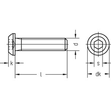 Technický nákres skrutky s valcovou hlavou a vnútorným šesťhranom