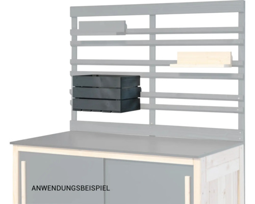 Pracovný stôl s drevenou policou a tromi drevenými úložnými boxmi