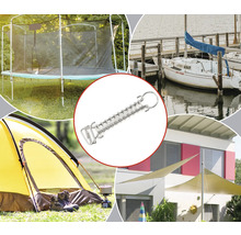 Príklady použitia ťažnej pružiny s kruhovými okami pre trampolínu, stan, slnečnú plachtu a loď