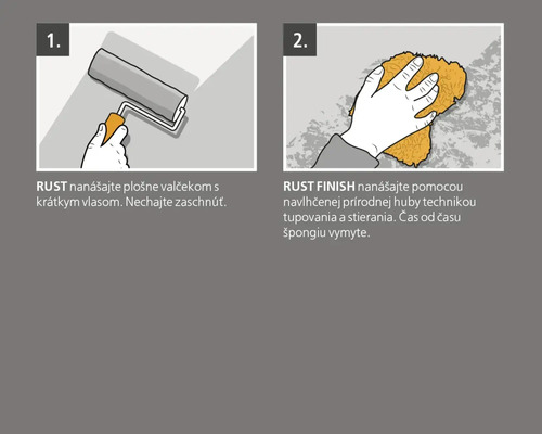 Pokyny na nanášanie farby s efektom hrdze valčekom a špongiou