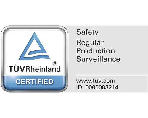 Značka TÜV Rheinland pre testovanú bezpečnosť a pravidelný dohľad nad výrobou