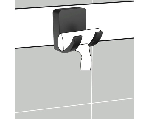 Čierny držiak stierky do sprchy na montáž na stenu