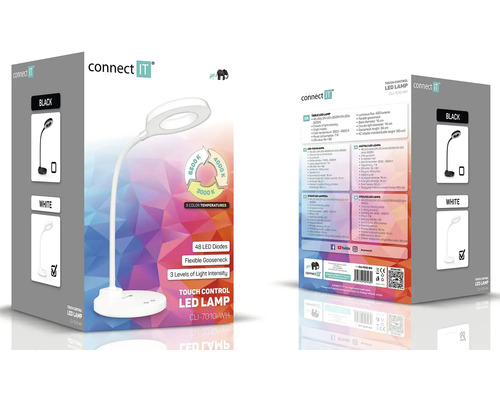 Balenie LED lampy Connect IT s dotykovým ovládaním, flexibilným husím krkom a 3 teplotami farieb