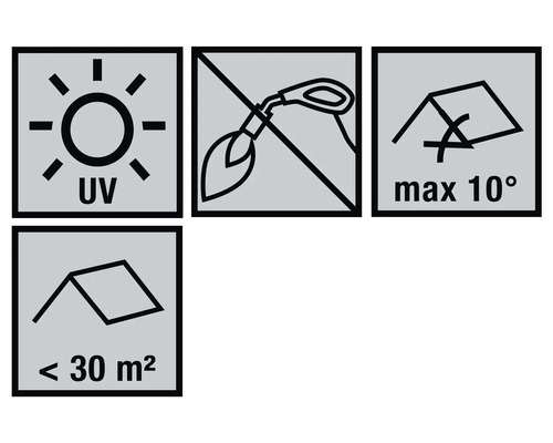 Odolné voči UV žiareniu, nepoužívajte plameňomety, maximálny sklon 10 stupňov, menej ako 30 metrov štvorcových