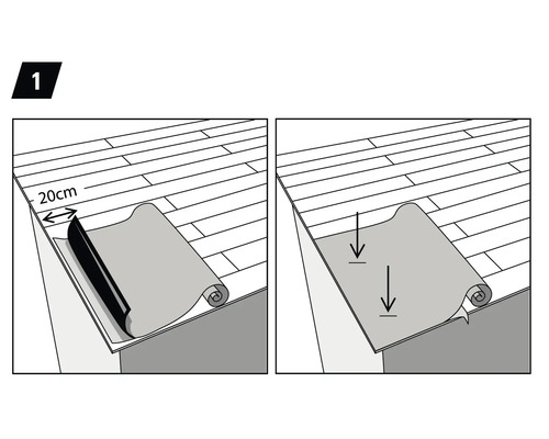 Ilustrácia inštalácie podlahy s presahom 20 centimetrov.