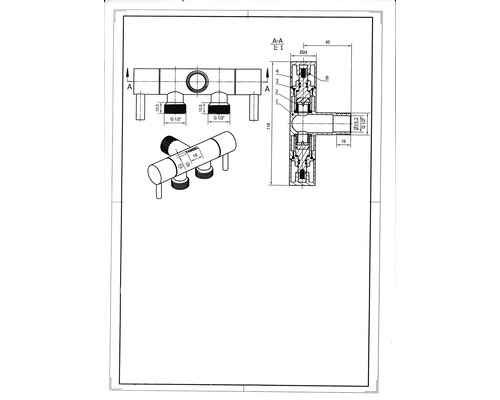 Technický nákres sanitárnej armatúry s rozmermi
