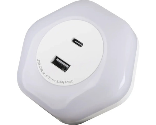 Štvorcové LED nočné svetlo s USB a USB-C portami