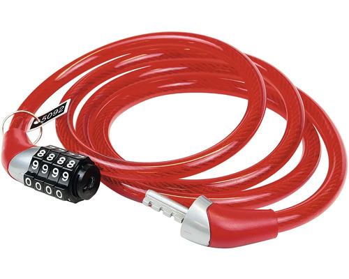 Červený lanový zámok s číselným kódom pre bicykle