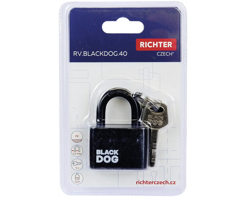 Čierny visiaci zámok Black Dog s kľúčmi v balení