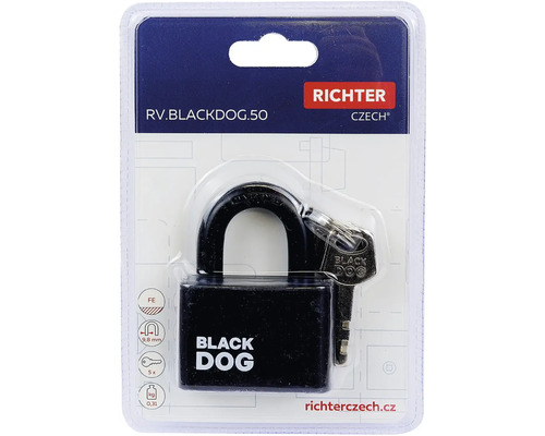 Visiaci zámok Richter Blackdog s kľúčmi v balení