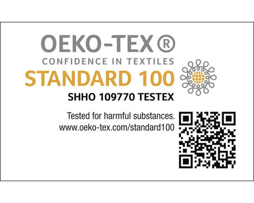 Znacka OEKO-TEX Standard 100: Testované na škodlivé látky.