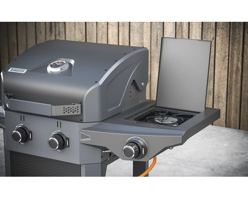 Plynový gril s bočným horákom a teplomerom vo veku