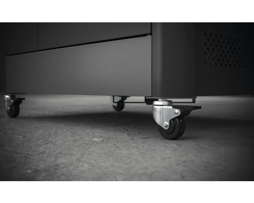 Čierna skrinka na náradie s kolieskami