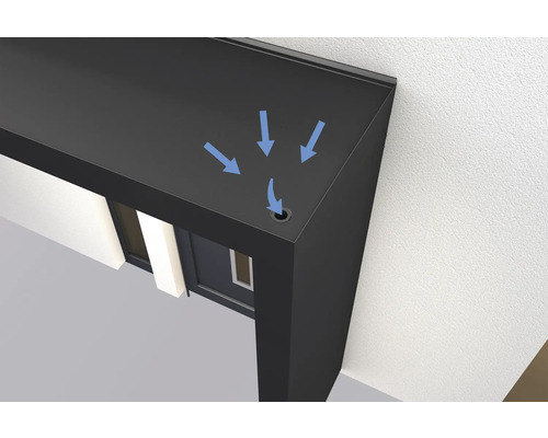 Detail čierneho terasového zastrešenia s odvodnením