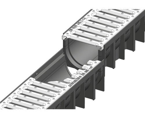 Detailný pohľad na odvodňovací žľab s roštom