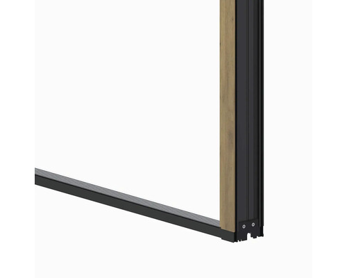 Detail posuvného rámu dverí s dreveným obkladom