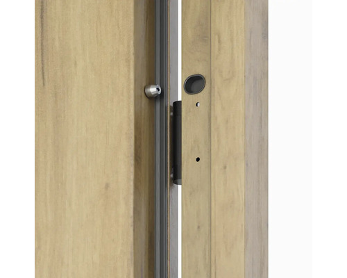 Detail drevených dverí s kovaním a zámkom