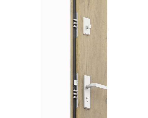 Detailný pohľad na dverný zámok s viacbodovým zamykaním
