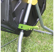 Detailný záber kompostéra s rotačnou funkciou a zeleným zaisťovacím mechanizmom.