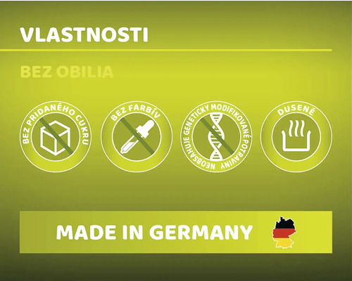 Vlastnosti: Bez obilia, bez pridaného cukru, bez farbív, neobsahuje geneticky modifikované potraviny, dusené, vyrobené v Nemecku