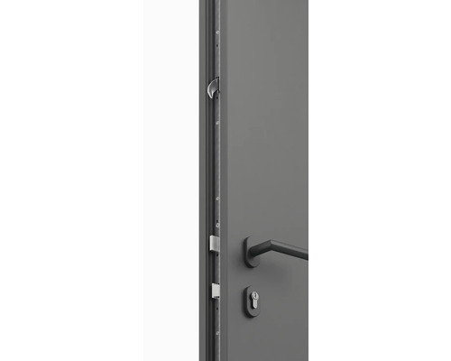 Detailný pohľad na bezpečnostné dvere s viacbodovým zamykaním a kľučkou