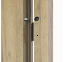 Detail drevených dverí s kovaním a zámkom