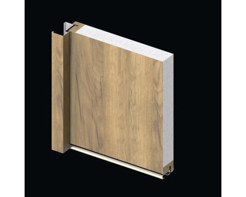 Priečny rez rámu dverí s dreveným vzorom a izoláciou