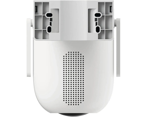 Zadný pohľad na bielu bezpečnostnú kameru s reproduktorom