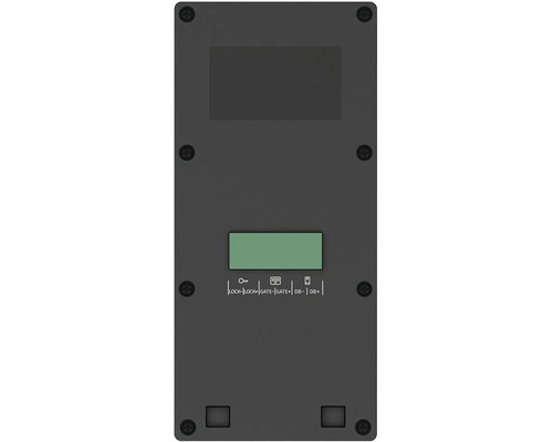 Zadný pohľad na interkom s displejom a prípojkami pre otvárač dverí a pohon brány