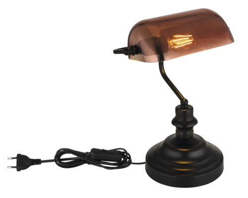 Stolná lampa v štýle bankára so skleneným tienidlom a káblom