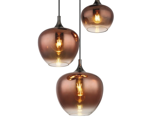 Závesné svietidlo s tromi sklenenými tienidlami