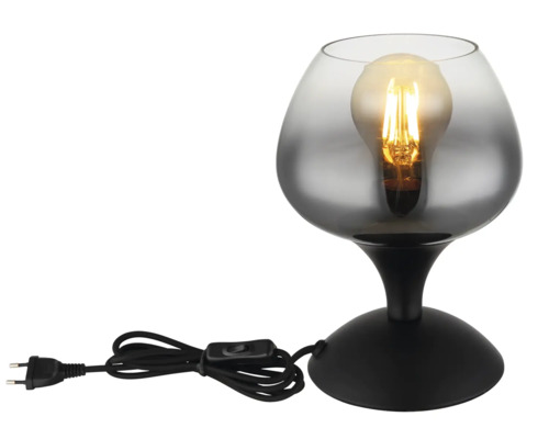 Stolná lampa so sivým skleneným tienidlom a čiernou základňou