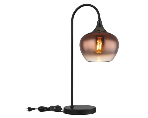 Stolná lampa so skleneným telom a kovovou základňou