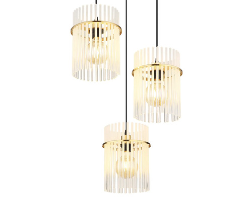 Závesné svietidlo s tromi sklenenými a kovovými tienidlami