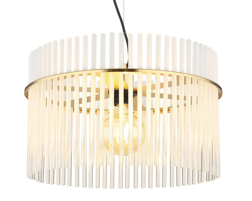 Závesná lampa s priehľadnými tyčami a okrúhlym tvarom