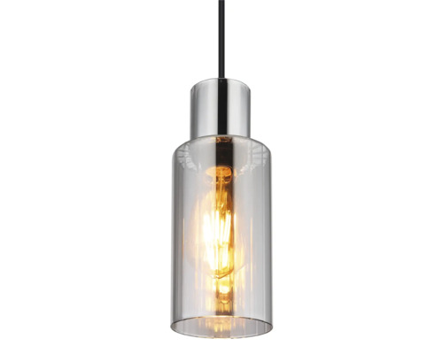 Závesná lampa s priehľadným skleneným tienidlom a kovovými prvkami