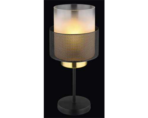 Stolná lampa so skleneným valcom a kovovým sitom