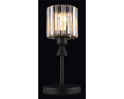 Stolná lampa s čírymi krištáľovými akcentmi a čiernou kovovou základňou
