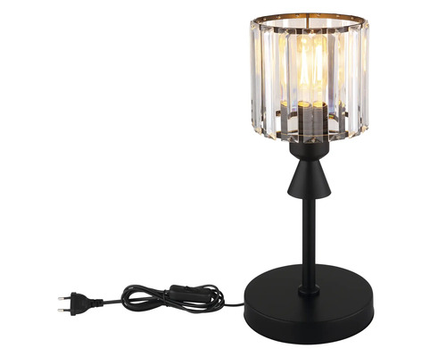 Stolná lampa s krištáľovými prvkami a čiernou základňou