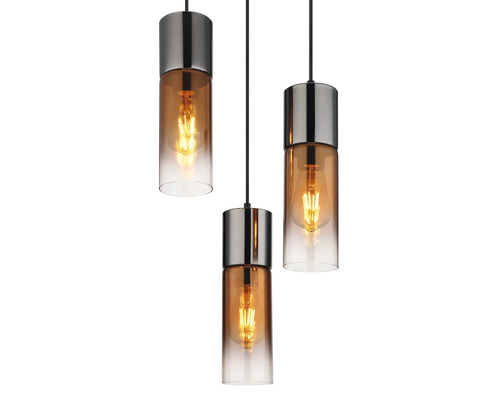 Trojité závesné svietidlo s valcovými tienidlami a žiarovkami